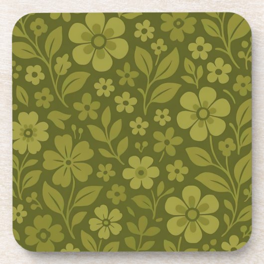 Retro-Grün Blumen Hard Plastic & Kork Untersetzer (Vorderseite)