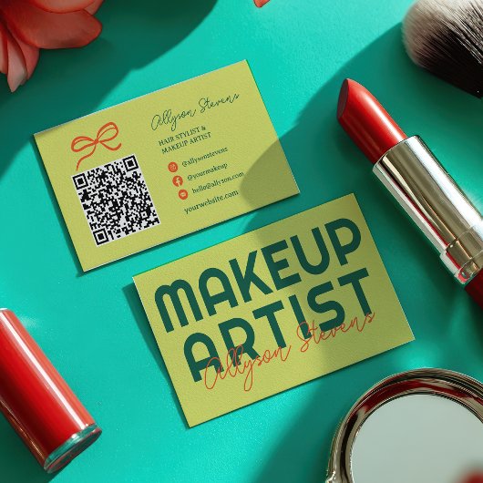 Retro-Grün-Citrus-Makeup-Artist-QR-Code Visitenkarte