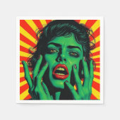 Retro-Grün-Frau Pop Art Serviette (Vorderseite)