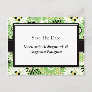 Retro-Grün-Gelb Save the Date Ankündigungspostkarte