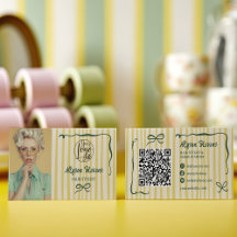 Retro grün gestreifte ausgefallene Haar-Foto-QR-Co