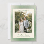Retro Grün Gingham Karo Muster Foto Hochzeit Save The Date (Vorderseite)