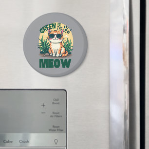 Retro "Grün ist das neue Miauen" Coole Katze Natur Magnet