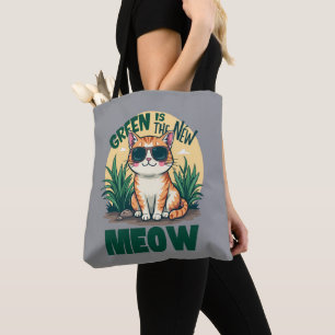 Retro-"Grün ist das neue Miauen"-Kunstwerk über co Tasche