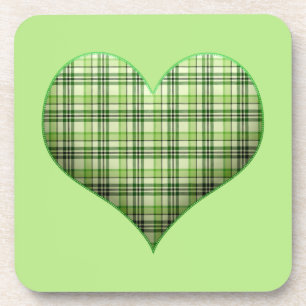 Retro grün kariert bauschiges Herz St. Patrick Getränkeuntersetzer