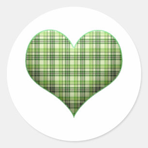 Retro grün kariert bauschiges Herz St. Patrick Runder Aufkleber