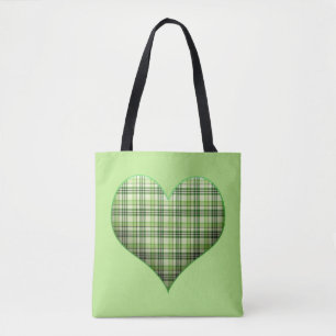 Retro-grün kariertes bauschiges Herz St. Patrick R Tasche