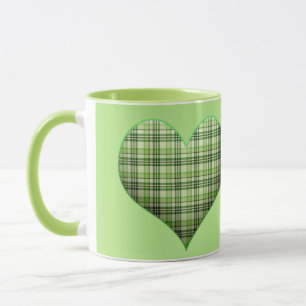 Retro grün kariertes Herz St. Patrick Ich liebe Ir Tasse
