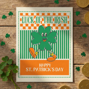 Retro Grün Orange Walking Shamrock St. Patrick Postkarte