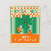 Retro Grün Orange Walking Shamrock St. Patrick Postkarte (Vorderseite)