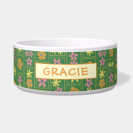 Retro Grün Patchwork Blumenmuster Maßgeschneidert Napf