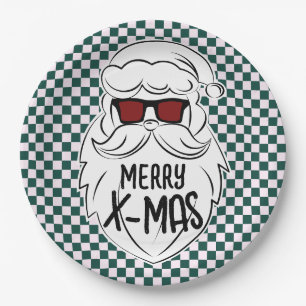 Retro Grün Pink Kariert Weihnachtsmann Weihnachten Pappteller