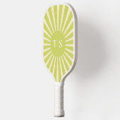 Retro-Grün-Sonnenstrahl-Monogramm-Initialen Pickleball Schläger (Links)