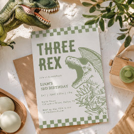 Retro-Grün-T-Rex-Dinosaurier-Geburtstagsfeier Einladung