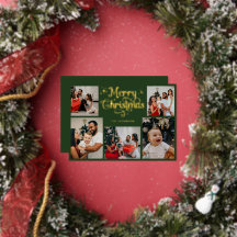 Retro Grün und Gold Frohe Weihnachten Familienfoto