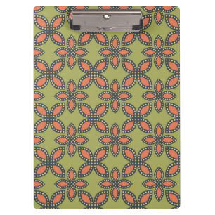 Retro grün und orange abstraktes Blumenmuster Klemmbrett
