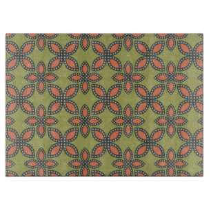 Retro grün und orange abstraktes Blumenmuster Schneidebrett