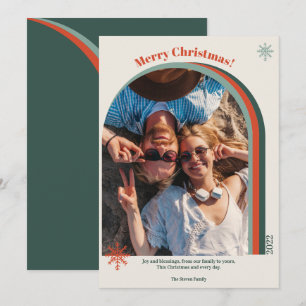 Retro-Grün Weihnachtsbogen Foto Schneeflocke Feiertagskarte