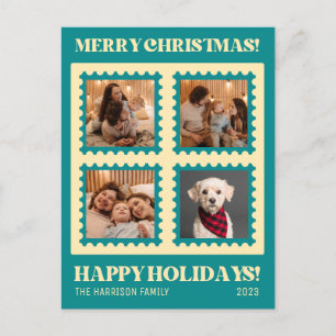 Retro-Grün-Weihnachtsstempel-Feiertagsfotos Postkarte