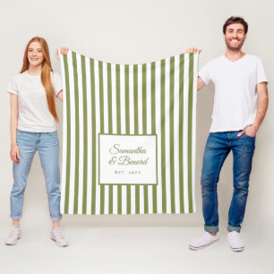 Retro Grün Weiße Streifen Personalisierte Hochzeit Fleecedecke