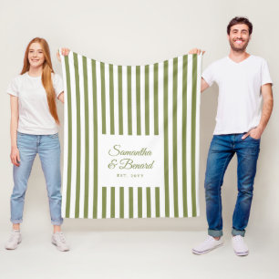 Retro Grün Weiße Streifen Personalisierte Hochzeit Fleecedecke