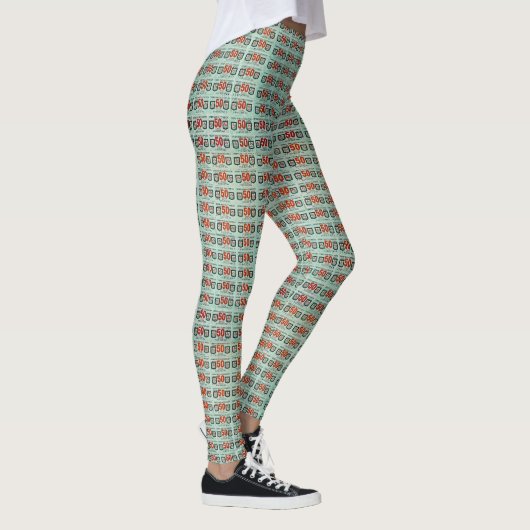 Retro-grüne Briefmarke Leggings (Rechts)