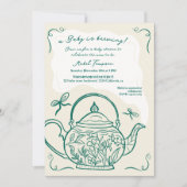 Retro-grüne Bugkartentee Baby Braut Babydusche Einladung (Vorderseite)