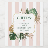 Retro-grüne rosa Streifen tropisch chic bridal Weinetikett (Einzelnes Label)