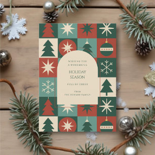 Retro-Grüne-Rote-Mid-Mod-Schachbrettmuster-Feierta