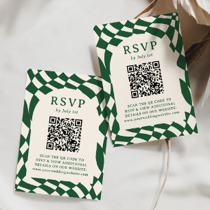 Retro grüne Schachbrett-QR-Code-Hochzeit RSVP Karte