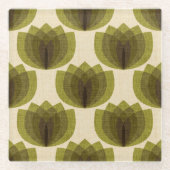 Retro-grüne TulpenBlume Glasuntersetzer (Vorderseite)