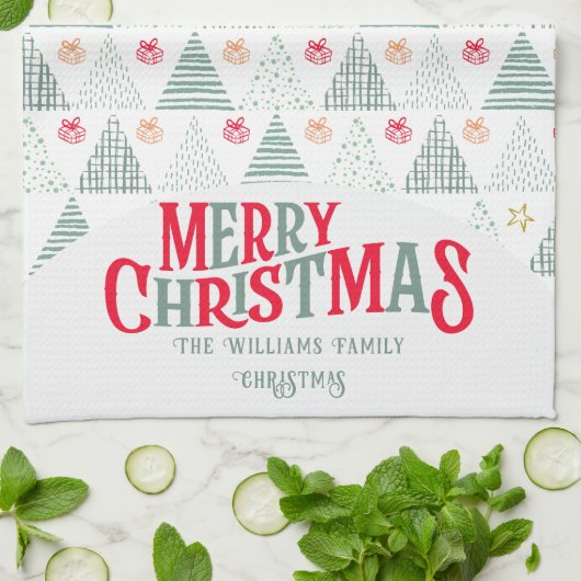 Retro Grüne Weihnachtsbäume Moderne Abstrakte Einz Geschirrtuch (Gefaltet)