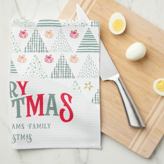 Retro Grüne Weihnachtsbäume Moderne Abstrakte Einz Geschirrtuch (Viertel Falte)