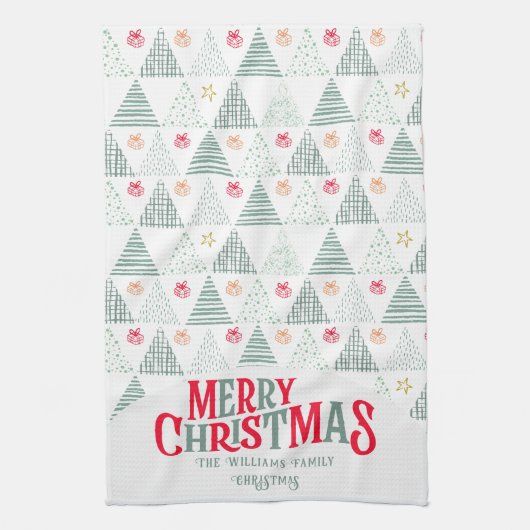 Retro Grüne Weihnachtsbäume Moderne Abstrakte Einz Geschirrtuch (Vertikal)