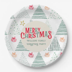 Retro Grüne Weihnachtsbäume Moderne Abstrakte Einz Pappteller