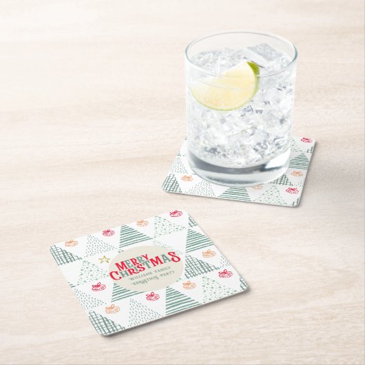 Retro Grüne Weihnachtsbäume Moderne Abstrakte Einz Rechteckiger Pappuntersetzer (Vor Ort)