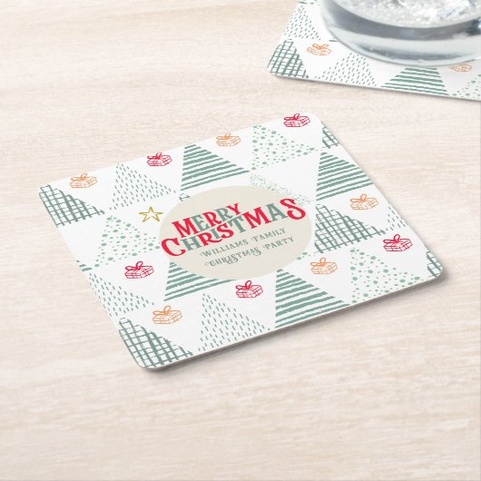 Retro Grüne Weihnachtsbäume Moderne Abstrakte Einz Rechteckiger Pappuntersetzer (angewinkelt)