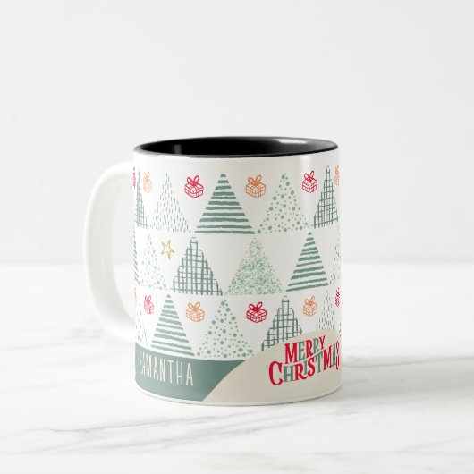 Retro Grüne Weihnachtsbäume Moderne Abstrakte Einz Zweifarbige Tasse (Vorderseite Links)