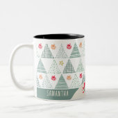 Retro Grüne Weihnachtsbäume Moderne Abstrakte Einz Zweifarbige Tasse (Links)