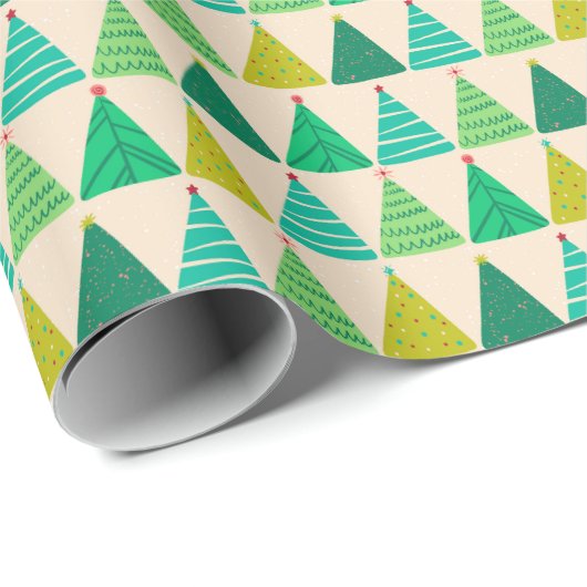 Retro Grüne Weihnachtsbaumen auf Creme Geschenkpapier (Rolleneckpunkt)