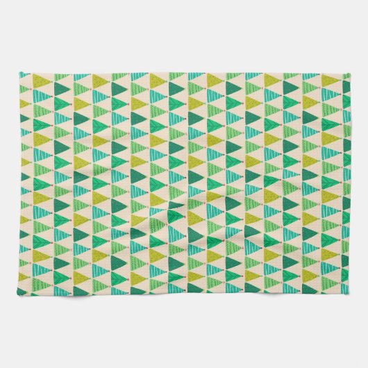 Retro Grüne Weihnachtsbaumen auf Creme Geschirrtuch (Horizontal)