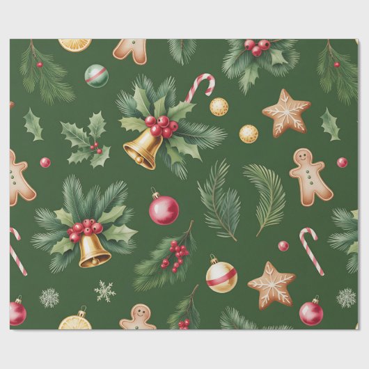 Retro-grüne Weihnachtspapier Geschenkpapier (Flach)
