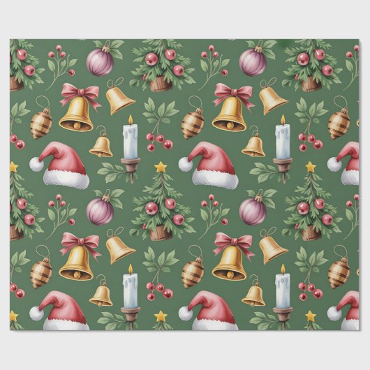 Retro-grüne Weihnachtsverpackungspapier Geschenkpapier (Flach)
