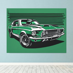Retro grüner Muscle-Car Seiten Pop-Art Illustratio Leinwanddruck