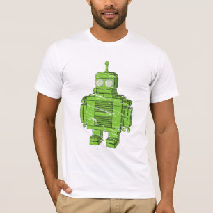 Retro grüner Roboter mit Kratzern T-Shirt