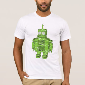 Retro grüner Roboter mit Kratzern T-Shirt