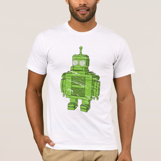 Retro grüner Roboter mit Kratzern T-Shirt (Vorderseite)