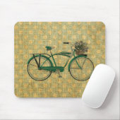 Retro grünes Fahrrad mit Blumen-Korb Mousepad (Mit Mouse)