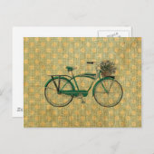 Retro grünes Fahrrad mit Blumen-Korb Postkarte (Vorne/Hinten)