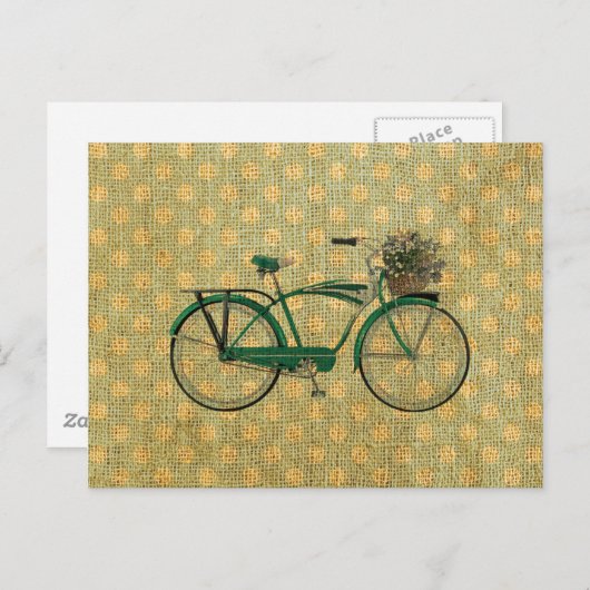 Retro grünes Fahrrad mit Blumen-Korb Postkarte (Vorne/Hinten)